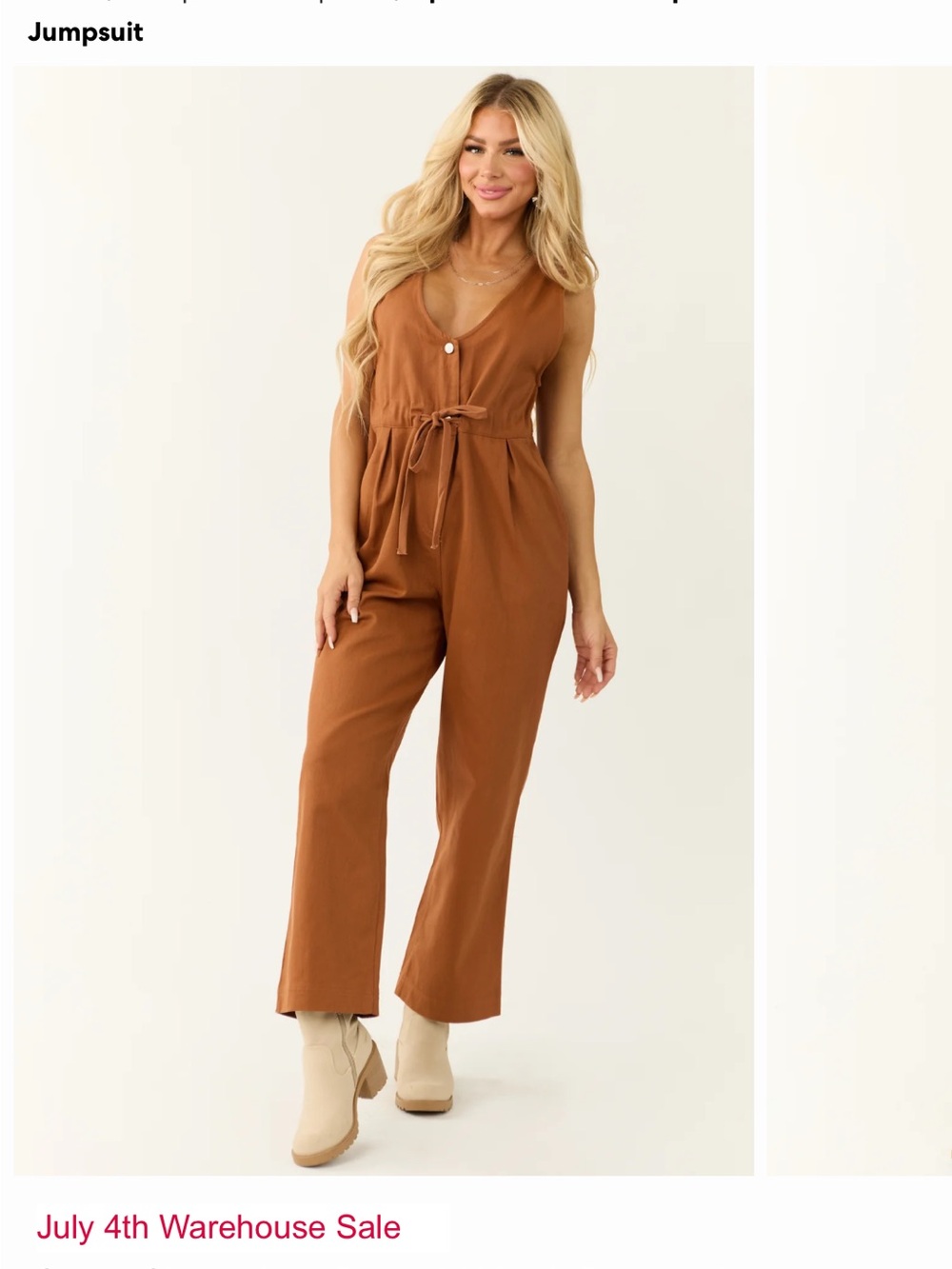 Women's Brown Tie-Waist Utility Jumpsuit